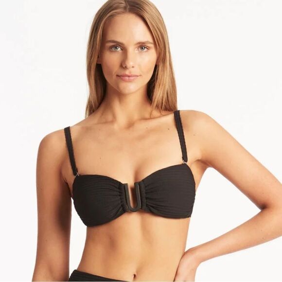 Sea Level Swim Bikini Top Spinnaker U‎ Bar Bandeau Womens Black Size 4 - Picture 1 of 8